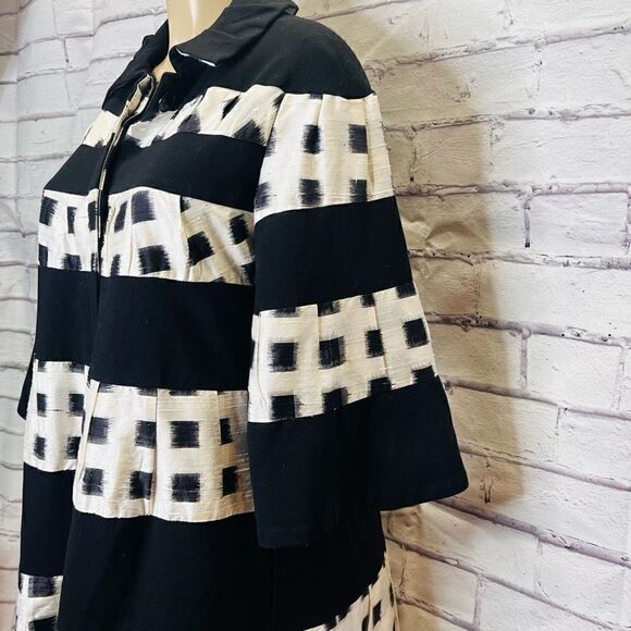 Diane Von Furstenberg Womens Black & White Silk Blend Button Front Coat Size 6 - Picture 5 of 9